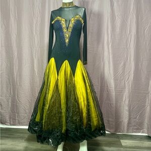 Ballroom Standard Competition Dance Dress Yellow Diamond Black Yellow S
